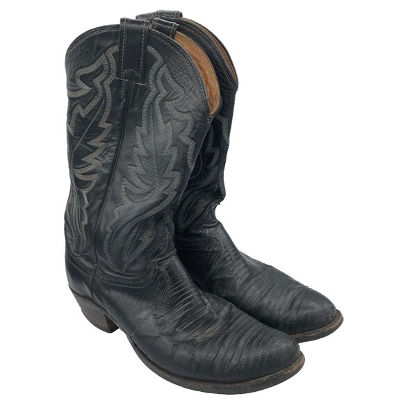 Justin Cowboy Boots Men’s 10.5‎ D Black Leather Western Vintage Pull On - Picture 1 of 9